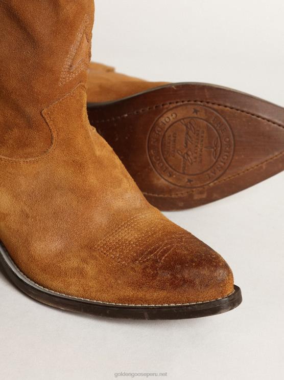 FDVPX430 Golden Goose mujer botas bajas wish star en ante color tabaco con estrella incrustada