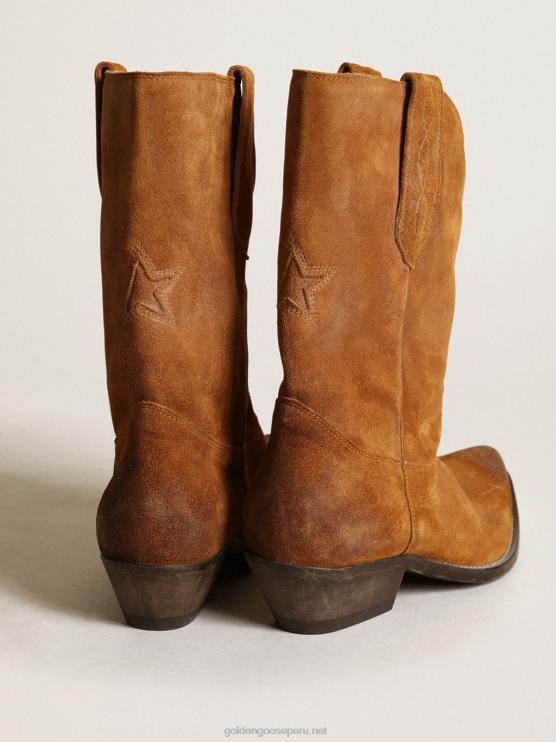 FDVPX430 Golden Goose mujer botas bajas wish star en ante color tabaco con estrella incrustada