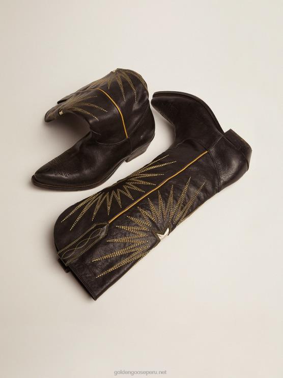 FDVPX431 Golden Goose mujer botas wish star de piel negra con estrella incrustada de piel laminada platino