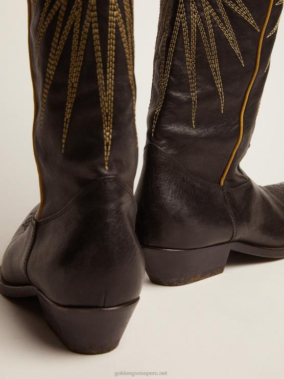FDVPX431 Golden Goose mujer botas wish star de piel negra con estrella incrustada de piel laminada platino