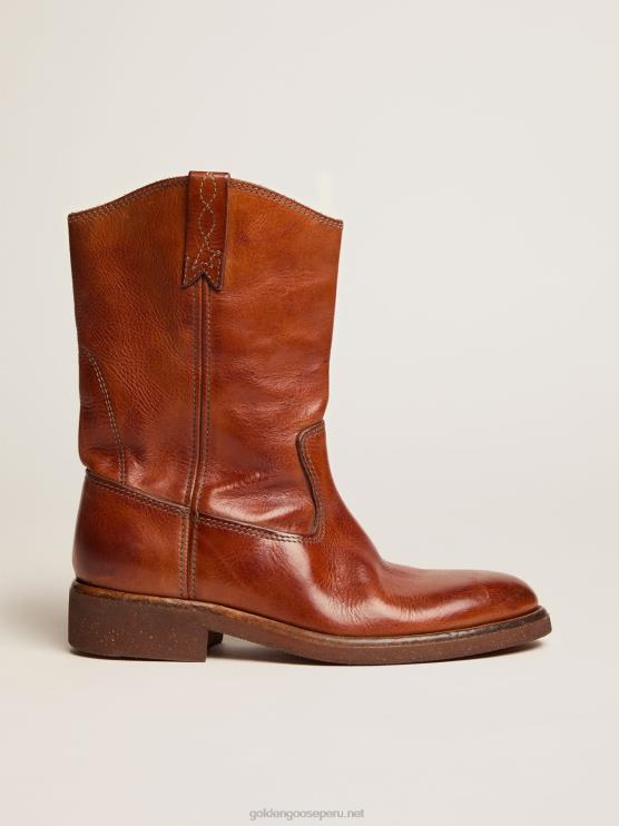 FDVPX435 Golden Goose mujer botas moteras en piel color tostado