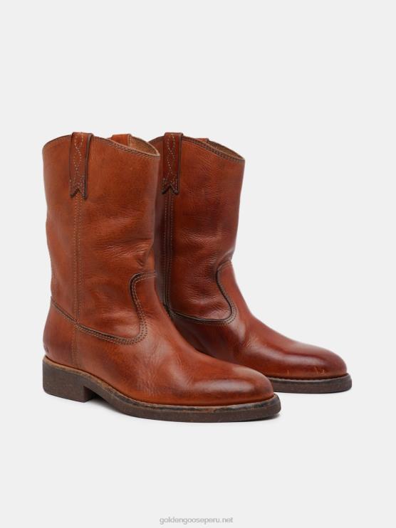 FDVPX435 Golden Goose mujer botas moteras en piel color tostado