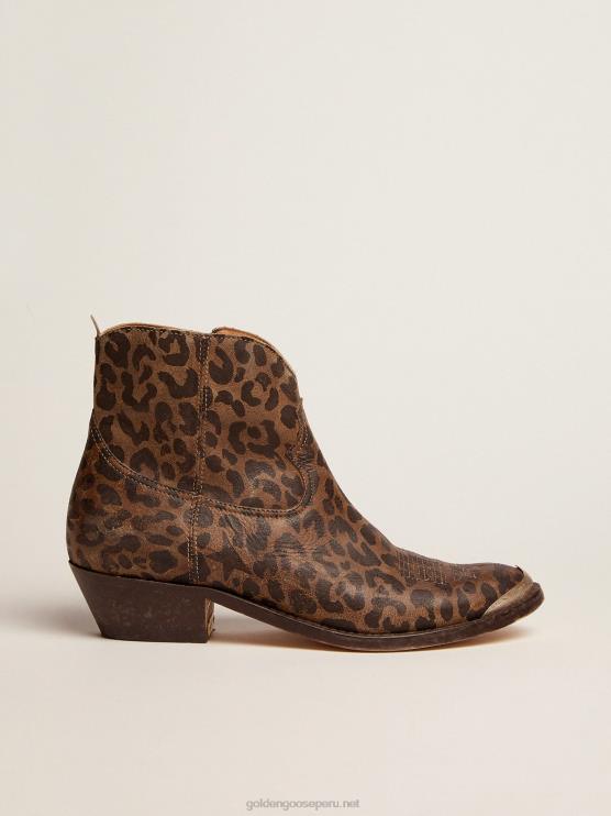 FDVPX436 Golden Goose mujer botines young de piel con estampado de leopardo
