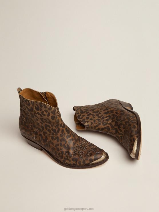 FDVPX436 Golden Goose mujer botines young de piel con estampado de leopardo