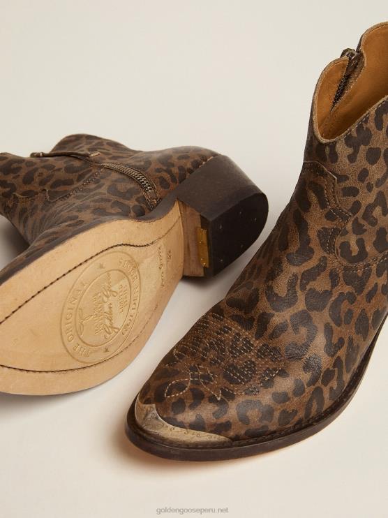 FDVPX436 Golden Goose mujer botines young de piel con estampado de leopardo
