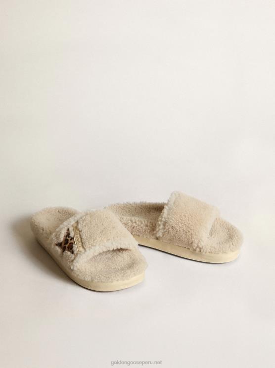 FDVPX432 Golden Goose mujer poolstar de piel de borrego beige con estrella de piel de potro con estampado de leopardo