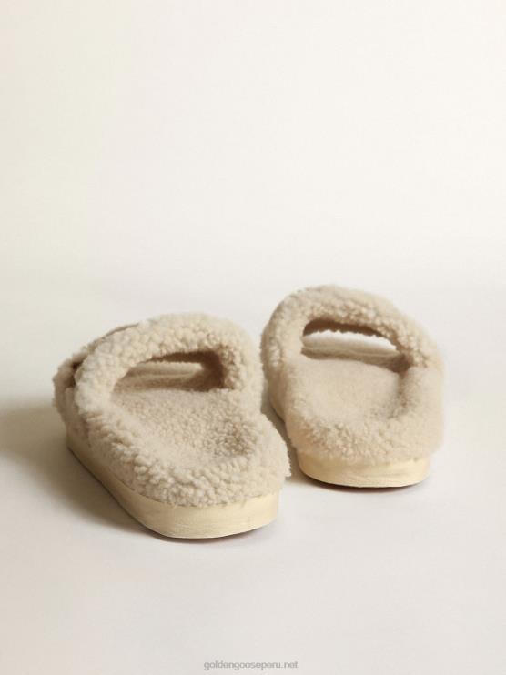 FDVPX432 Golden Goose mujer poolstar de piel de borrego beige con estrella de piel de potro con estampado de leopardo