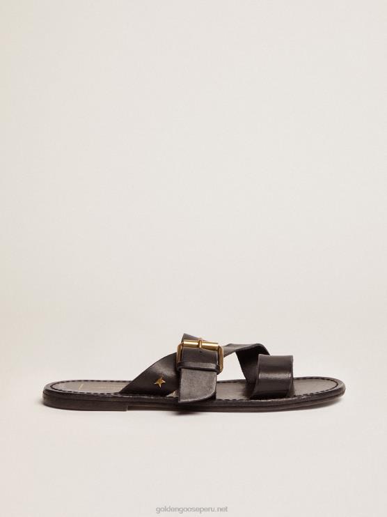 FDVPX433 Golden Goose mujer Sandalias planas margaret de piel resinada color negro