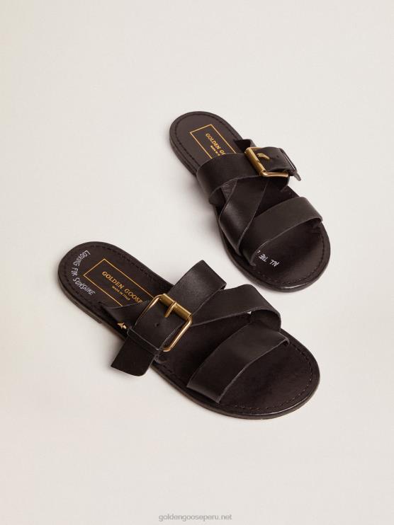 FDVPX433 Golden Goose mujer Sandalias planas margaret de piel resinada color negro