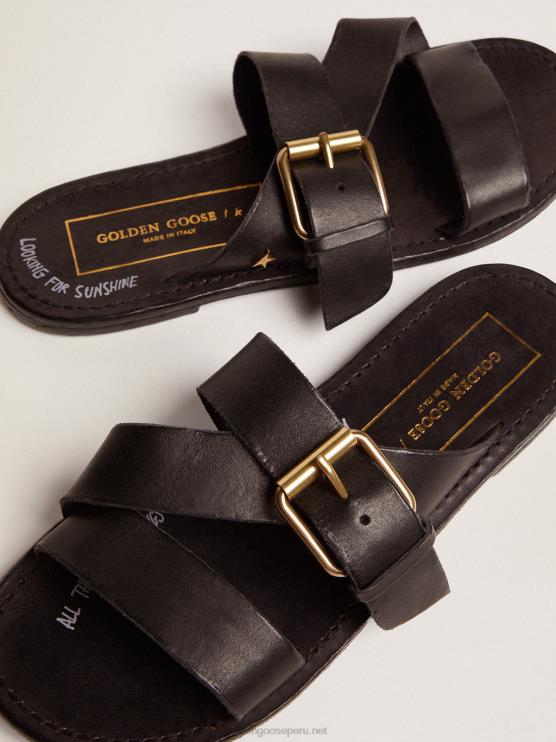 FDVPX433 Golden Goose mujer Sandalias planas margaret de piel resinada color negro