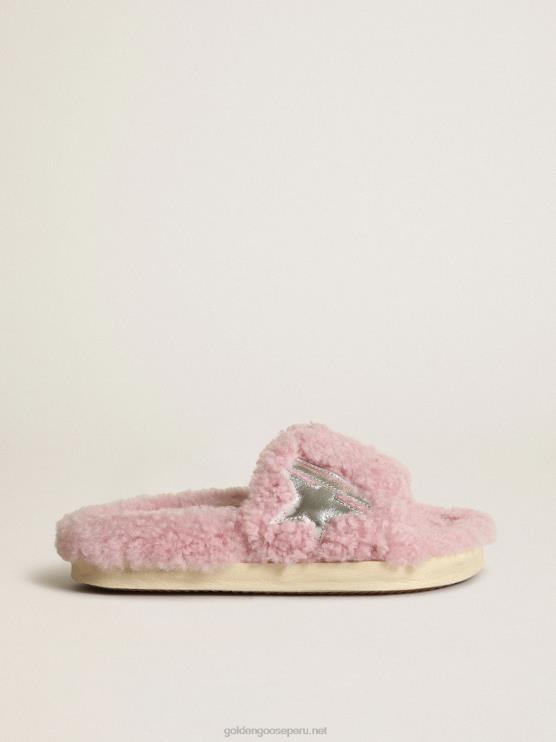 FDVPX434 Golden Goose mujer modelo poolstar de borrego rosa con estrella de piel laminada plateada