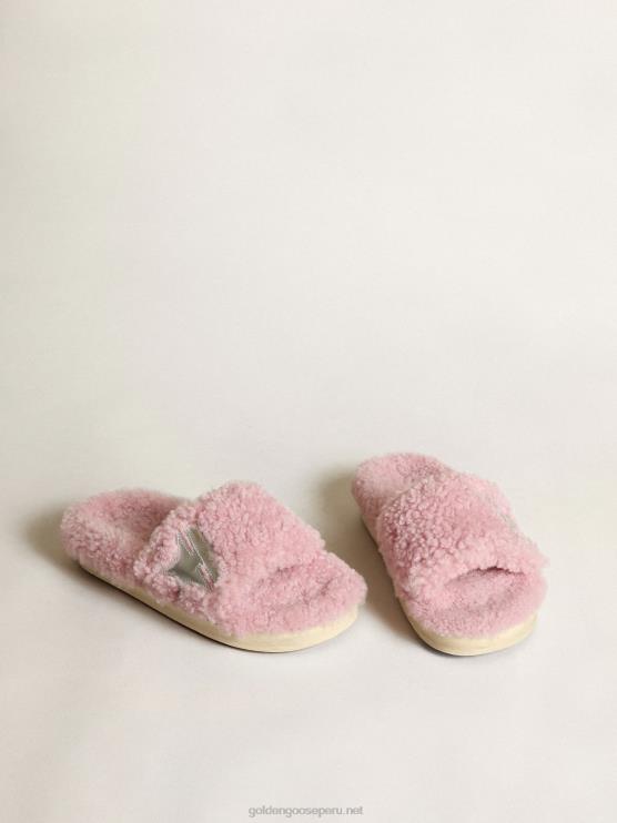 FDVPX434 Golden Goose mujer modelo poolstar de borrego rosa con estrella de piel laminada plateada