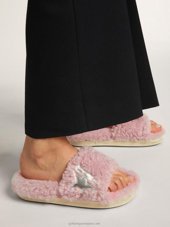 FDVPX434 Golden Goose mujer modelo poolstar de borrego rosa con estrella de piel laminada plateada
