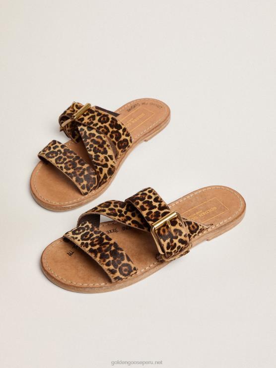 FDVPX437 Golden Goose mujer sandalias margaret planas de piel de potro con estampado de leopardo