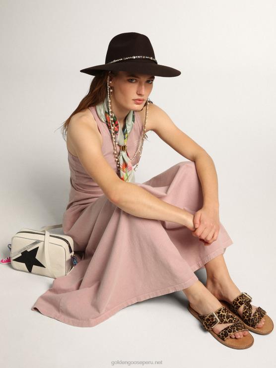 FDVPX437 Golden Goose mujer sandalias margaret planas de piel de potro con estampado de leopardo