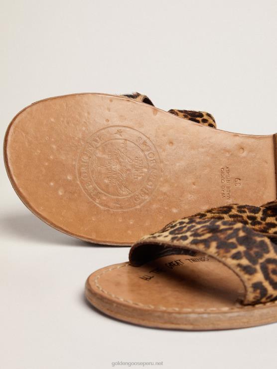 FDVPX437 Golden Goose mujer sandalias margaret planas de piel de potro con estampado de leopardo