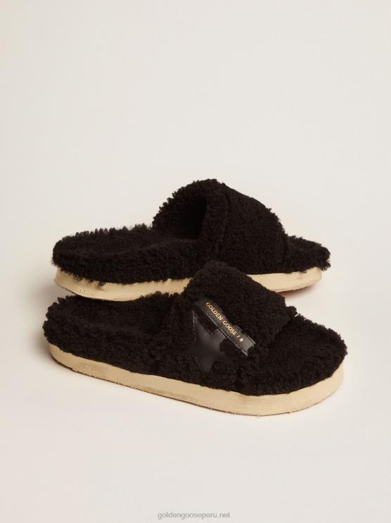FDVPX438 Golden Goose mujer poolstars de borrego negro con estrella de piel tono sobre tono