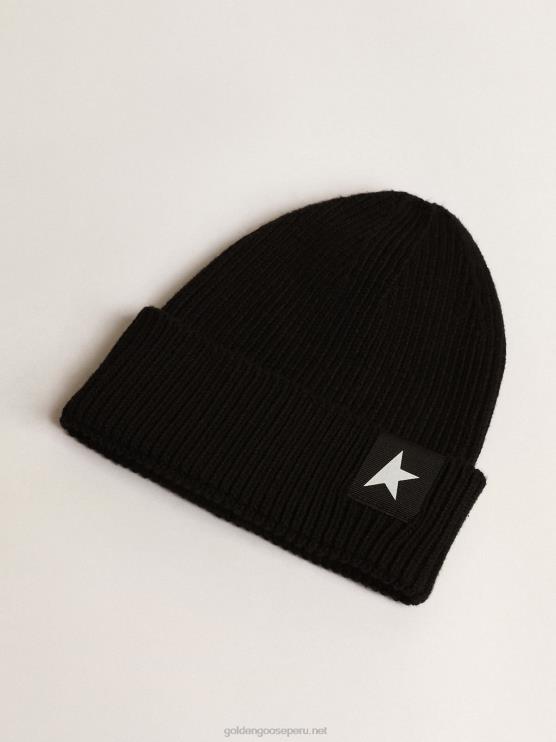 FDVPX879 Golden Goose niños gorro de algodón negro con estrella blanca en contraste