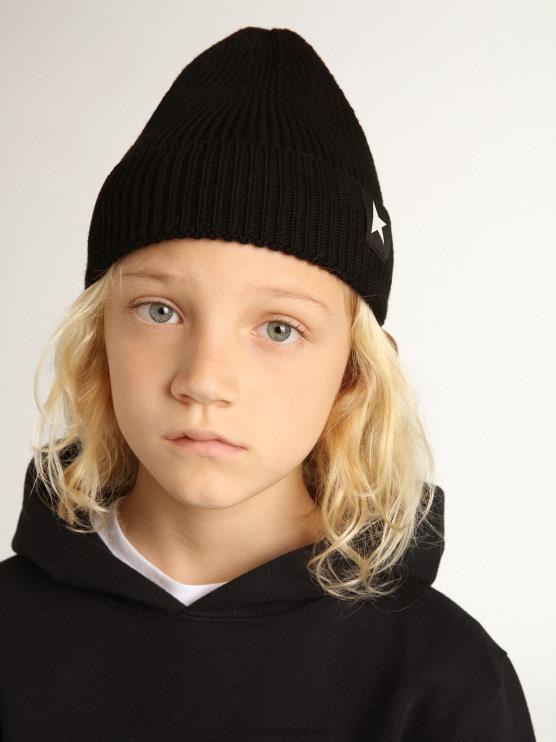 FDVPX879 Golden Goose niños gorro de algodón negro con estrella blanca en contraste