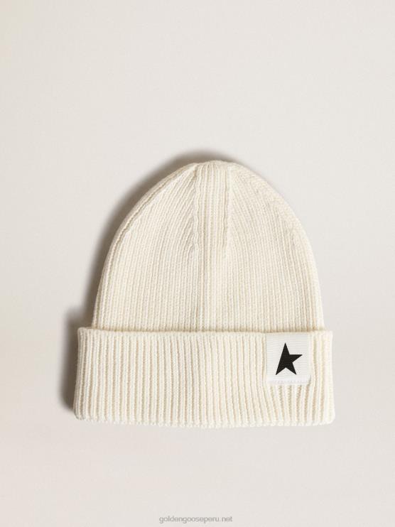 FDVPX898 Golden Goose niños gorro de algodón blanco roto con estrella negra en contraste
