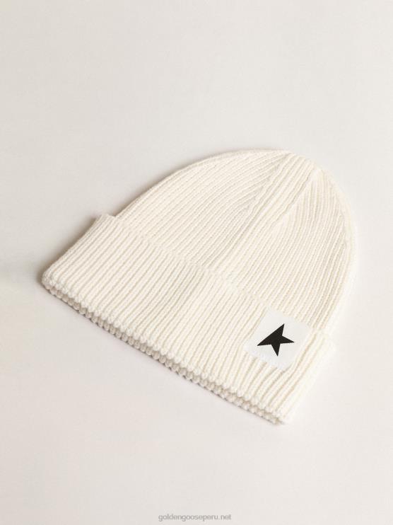 FDVPX898 Golden Goose niños gorro de algodón blanco roto con estrella negra en contraste