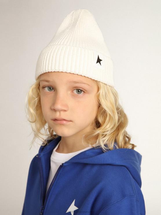 FDVPX898 Golden Goose niños gorro de algodón blanco roto con estrella negra en contraste