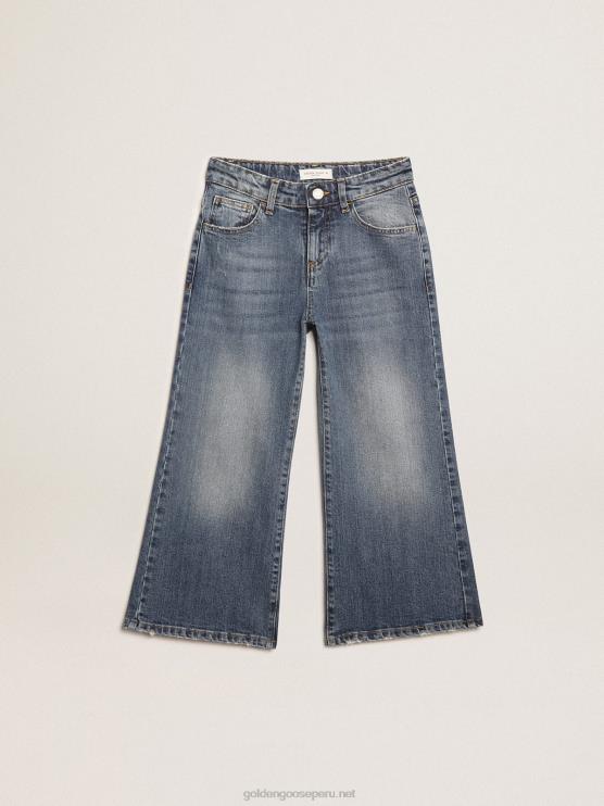 FDVPX881 Golden Goose niños vaqueros de pernera ancha en denim de toro azul medio