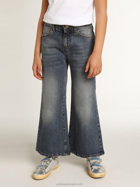 FDVPX881 Golden Goose niños vaqueros de pernera ancha en denim de toro azul medio