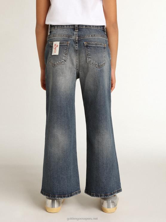 FDVPX881 Golden Goose niños vaqueros de pernera ancha en denim de toro azul medio