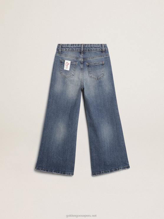 FDVPX881 Golden Goose niños vaqueros de pernera ancha en denim de toro azul medio