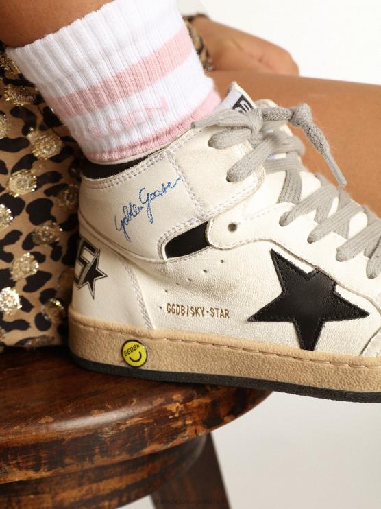 FDVPX886niños calcetines de algodón blanco con rayas rosas y logo de ganso dorado