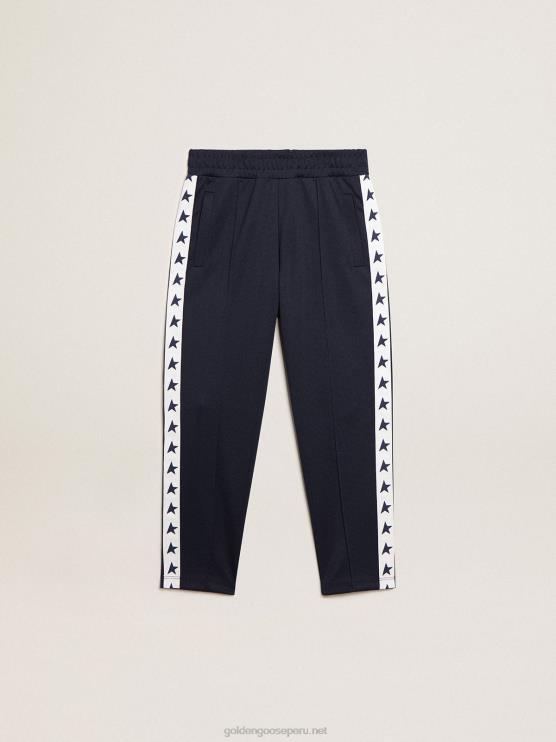 FDVPX912 Golden Goose niños Joggers azul oscuro con franja blanca y estrellas a contraste