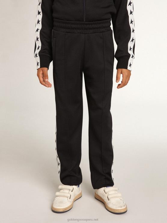 FDVPX912 Golden Goose niños Joggers azul oscuro con franja blanca y estrellas a contraste