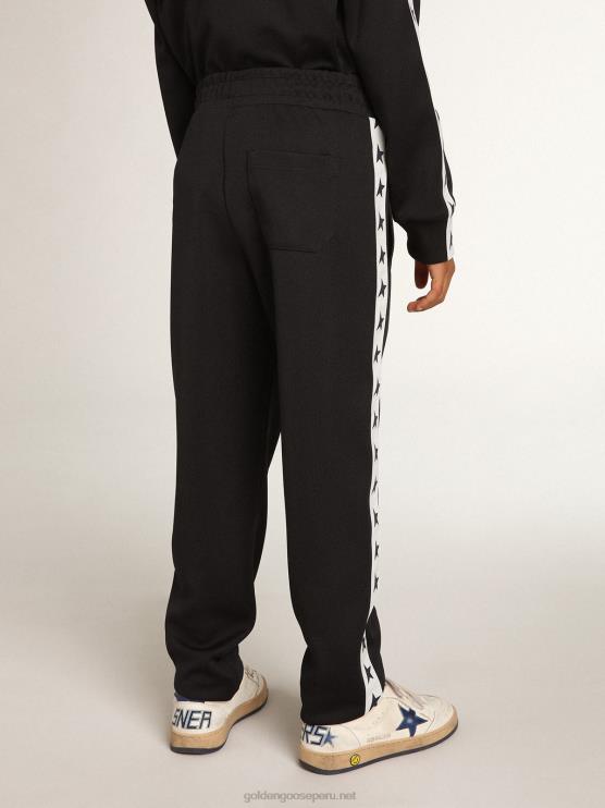 FDVPX912 Golden Goose niños Joggers azul oscuro con franja blanca y estrellas a contraste