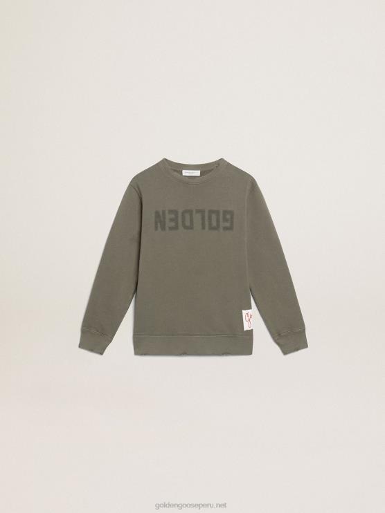 FDVPX890niños sudadera verde oliva desgastada con letras doradas en la parte delantera