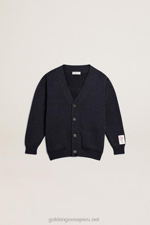 FDVPX891 Golden Goose niños cárdigan de algodón azul oscuro con logo en la espalda