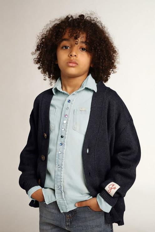 FDVPX891 Golden Goose niños cárdigan de algodón azul oscuro con logo en la espalda