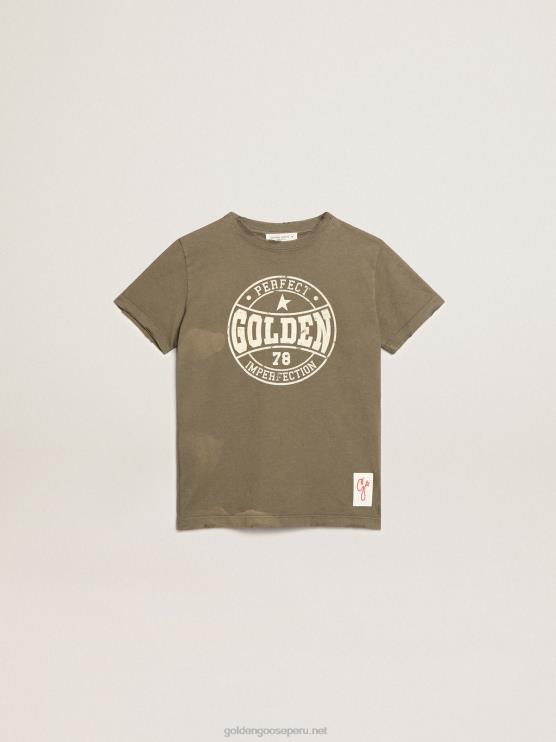 FDVPX892 Golden Goosecamiseta de niño verde oliva con logo blanco estampado en el centro