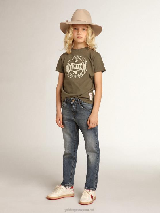 FDVPX892 Golden Goosecamiseta de niño verde oliva con logo blanco estampado en el centro
