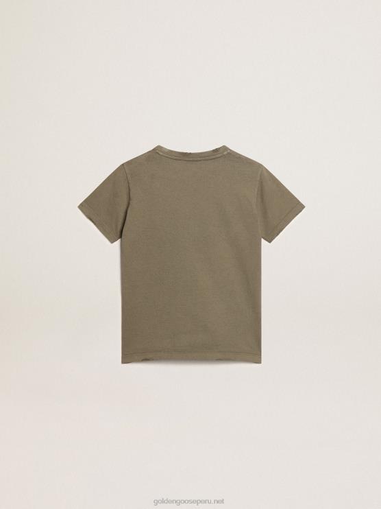 FDVPX892 Golden Goosecamiseta de niño verde oliva con logo blanco estampado en el centro