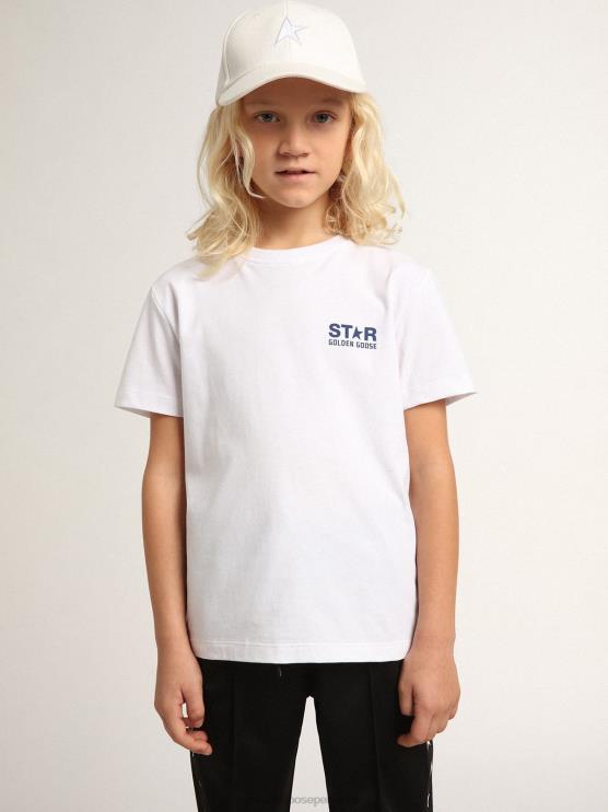 FDVPX893 Golden Goosecamiseta de niño blanca con logo y estrella en contraste azul oscuro