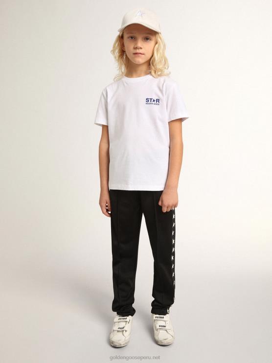 FDVPX893 Golden Goosecamiseta de niño blanca con logo y estrella en contraste azul oscuro