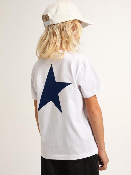 FDVPX893 Golden Goosecamiseta de niño blanca con logo y estrella en contraste azul oscuro