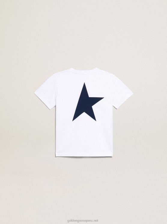 FDVPX893 Golden Goosecamiseta de niño blanca con logo y estrella en contraste azul oscuro