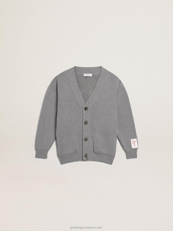 FDVPX895 Golden Goose niños cárdigan de algodón gris con logo en la espalda