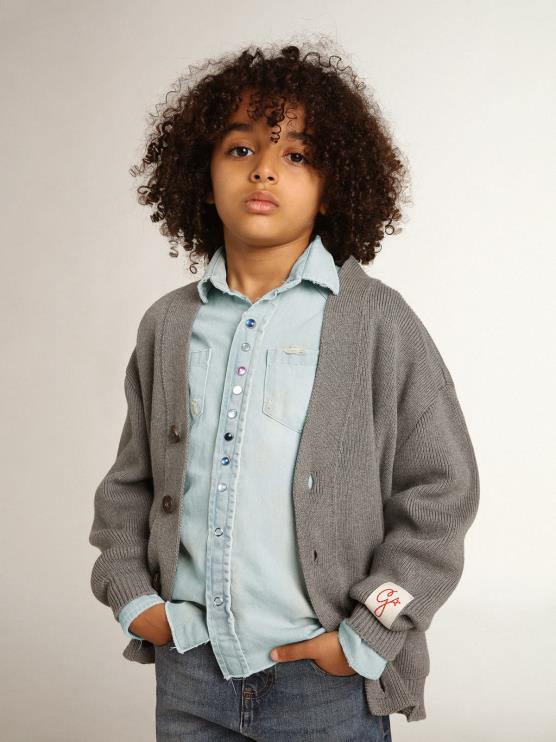 FDVPX895 Golden Goose niños cárdigan de algodón gris con logo en la espalda