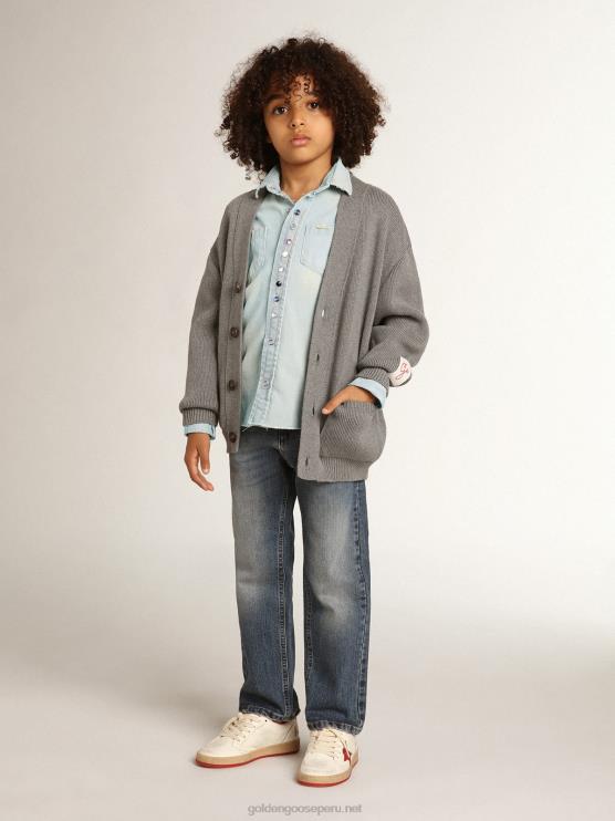 FDVPX895 Golden Goose niños cárdigan de algodón gris con logo en la espalda