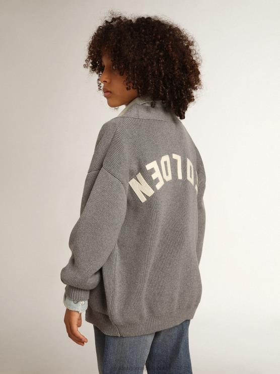 FDVPX895 Golden Goose niños cárdigan de algodón gris con logo en la espalda