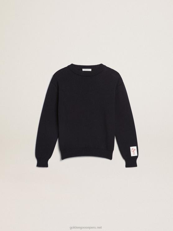 FDVPX897 Golden Goose niños jersey de cuello redondo de algodón azul oscuro