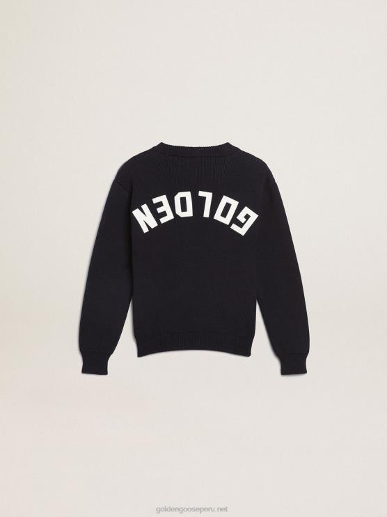 FDVPX897 Golden Goose niños jersey de cuello redondo de algodón azul oscuro